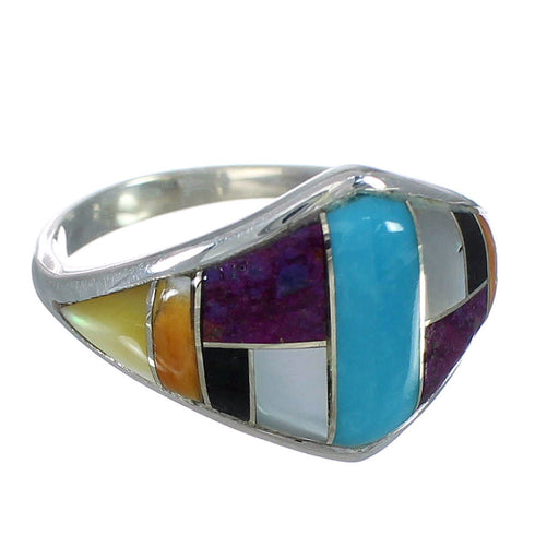 Silver Southwest Multicolor Ring Size 8-3/4 YX74977